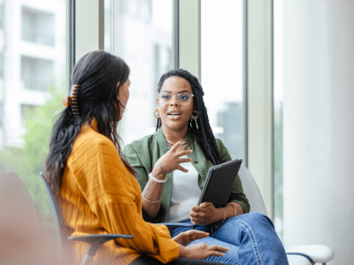 two women talking